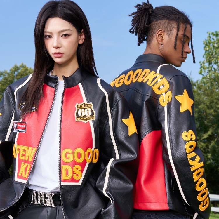FFF正規品【AFGK】24FWバッジパッチワーク革ジャン秋冬アメリカンヒップホップ革ジャン潮牌外套男女上衣