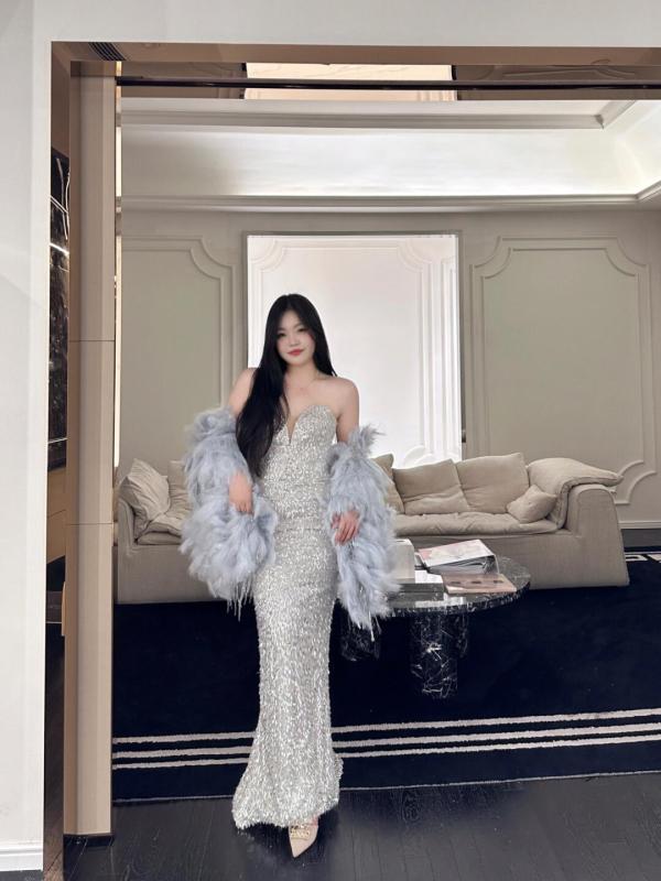 ドレス　パーティー　レディース mm 大きめ サイズ 財閥 娘 フィッシュ テール ディナー パーティー 年次 総会 ドレス チューブ トップ Vネック 婚約 高貴な 花嫁 トースト