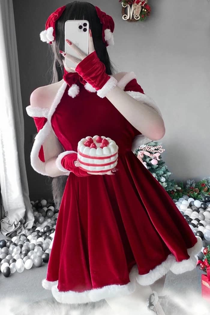 サンタ コスプレ 4点セット Cnstone セクシー ポンチョ リボン ワンピース サンタ コスチューム レディース 可愛い サンタコス クリスマス コスプレ サンタ衣装 サンタクロース ハロウィン