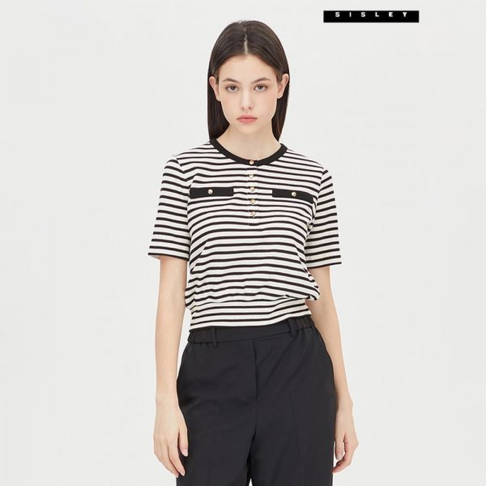 [シスレー] シスレーストライプボタンアップ半袖TシャツSATSC7531 8,285円