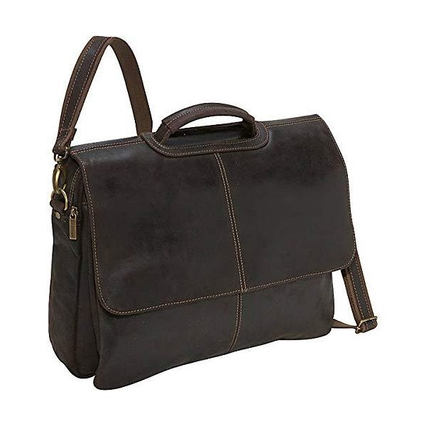 Le Donne Leather Distressed Leather Flap Over Laptop Brief， Premium Full-Grain Colombian Leather， 17