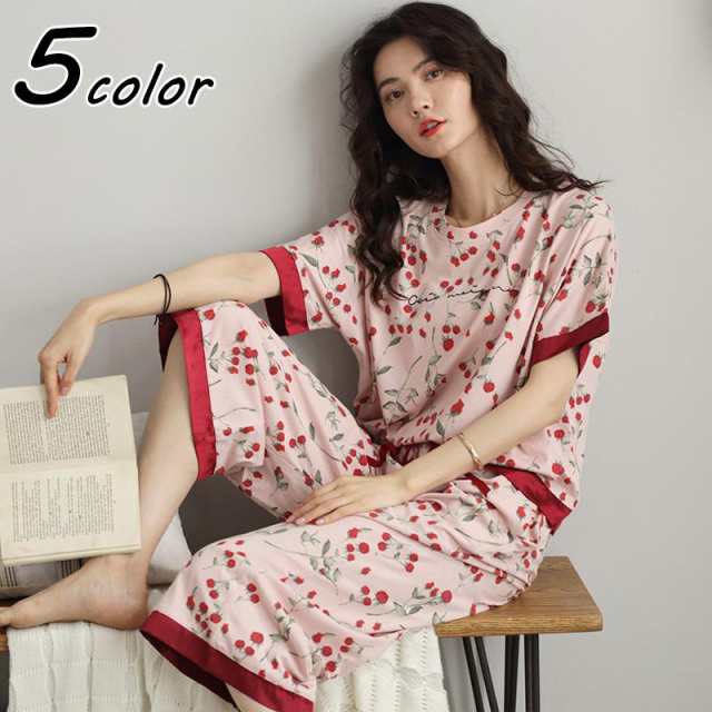 新品 パジャマ ルームウェア レディース 春夏 半袖 パジャマ イチゴ柄 ルームウェア 薄手綿 大きいサイズ 部屋着上下セット 可愛い パジャマ プレゼント寝巻き 5色
