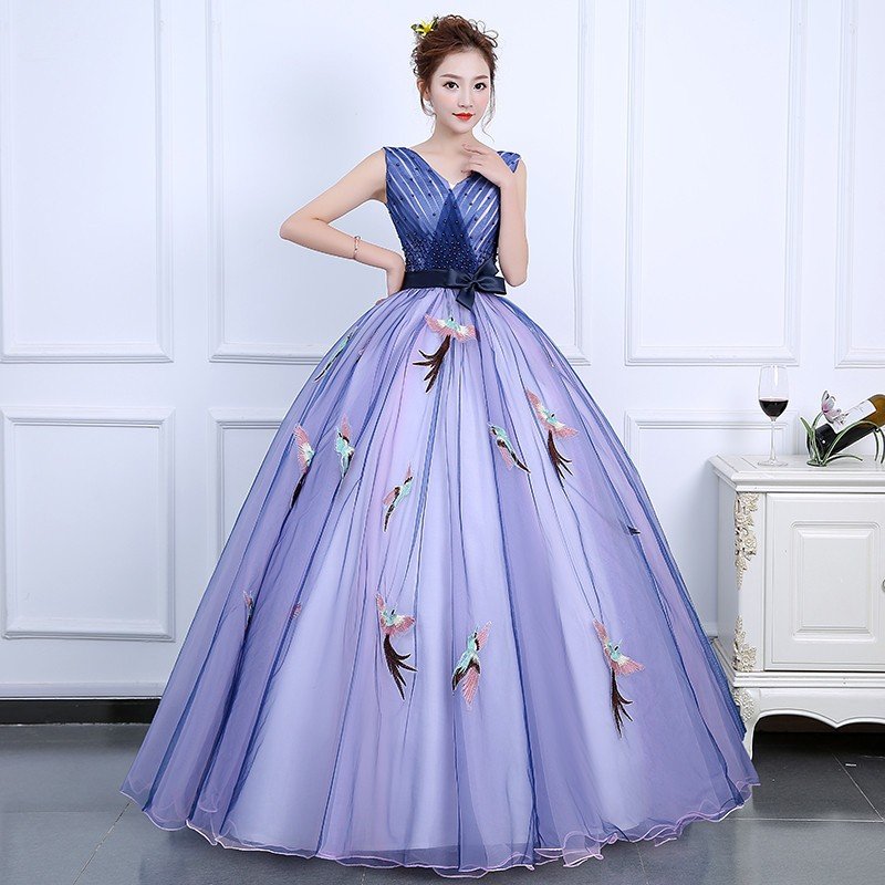 高品質 カラードレス パニエ付き ウエディングドレス ロングドレス パーティードレス 豪華 花嫁 礼服 結婚式 披露宴 謝恩会 二次会ドレス ブルー