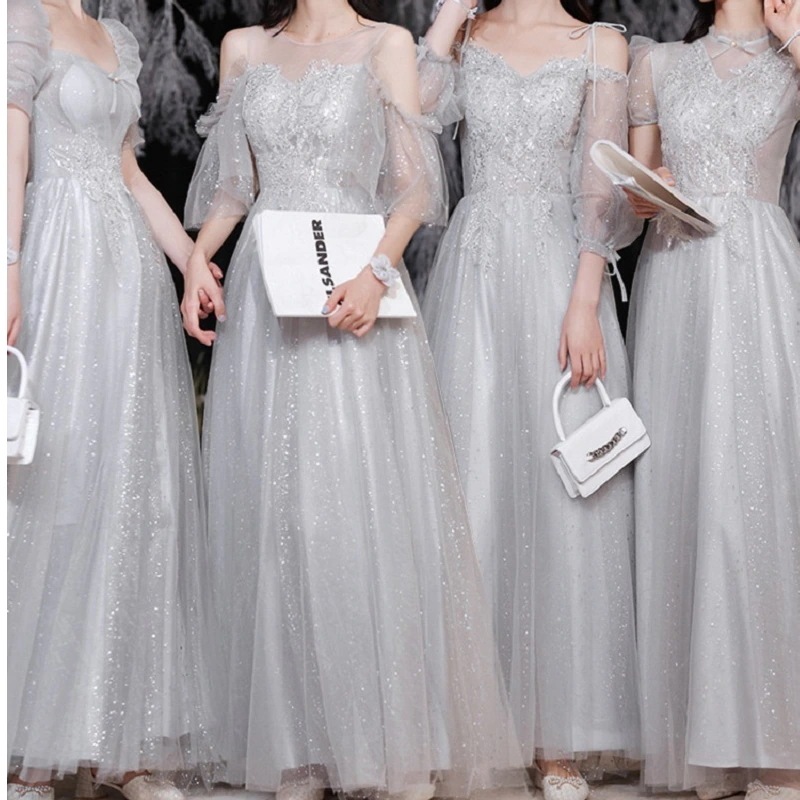 韓国ファッションメッシュレディースブライズメイドドレスパーティー結婚式ドレスお呼ばれ中長さワンピパーティードレスキャバドレス