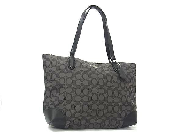 コーチ トートバッグ シグネチャー キャンバス×レザー CG977 ブラック系【本物保証】