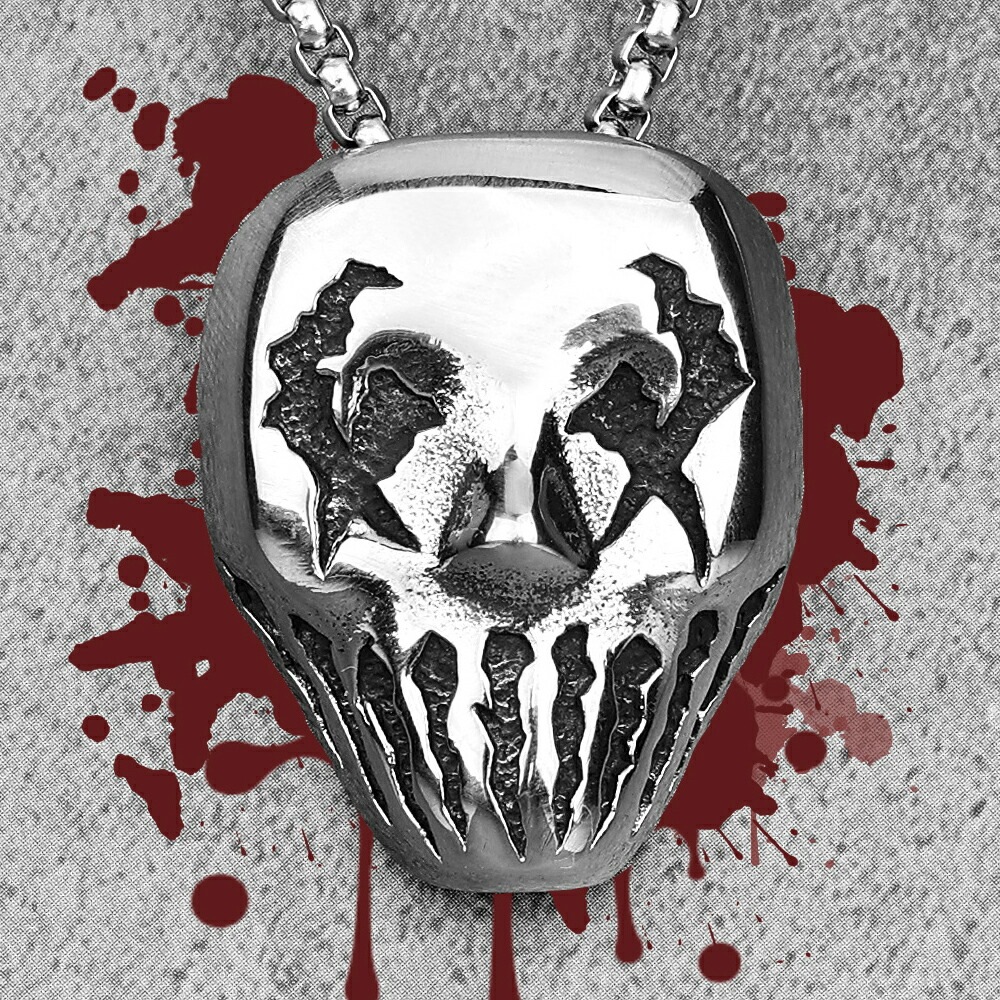 デーモンクラウンマスクステンレスネックレス（チェーン付き）首飾り アクセサリー スカル 髑髏 ドクロ ピエロ 悪魔 男性 女性 プレゼント 誕生日 メンズ 彼氏 クリスマス stt00-00-0125