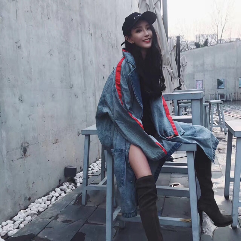 デニムジャケット ルーズ ミドル丈 デニム ジャケット アウター レッドバー バックプリント カジュアル ストリートファッション アメカジコーデ a2854