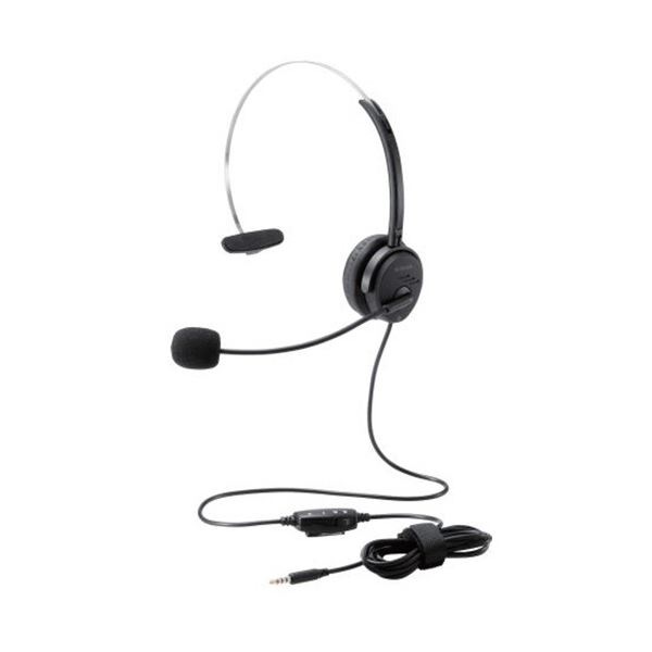 (まとめ) エレコム 片耳オーバーヘッドタイプヘッドセット 約1.8m ブラック HS-HP29TBK 1個 (×3セット)