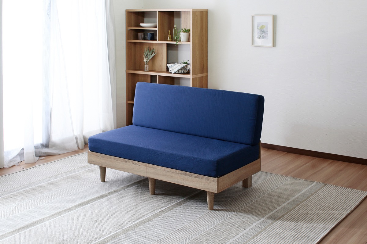 ソファー 2人掛け おしゃれ 北欧モダン レトロ ブルー 高反発 カジュアルモダン シンプル 幅120cm 二人掛け