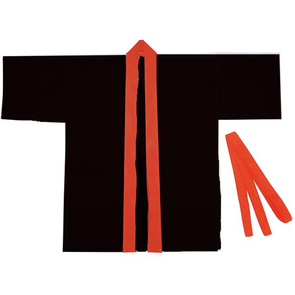 （まとめ）カラー不織布ハッピ 大人用 L 黒（赤襟）(×10セット)