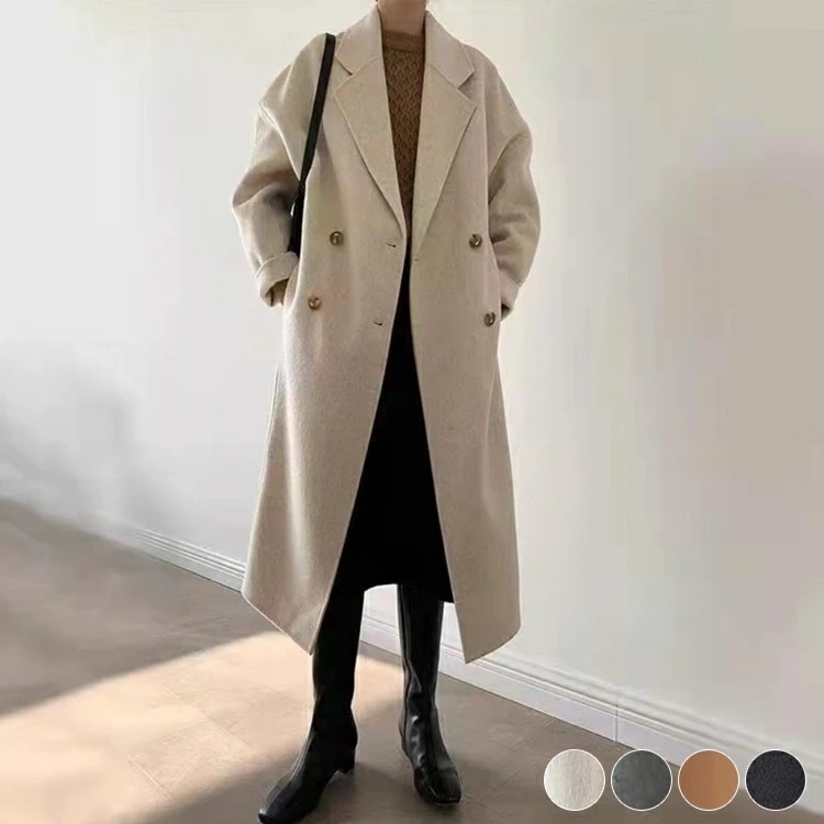 ロングコート レディース ウール ウールコート セミロング チェスターコート ダブル 無地 おしゃれ ゆったり オーバーサイズ カジュアル おしゃれ 秋 冬 白 ベージュ グレー 黒