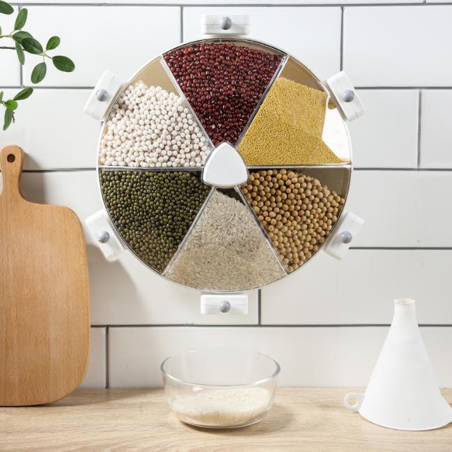 食品保存容器計量カップ付きじょうごライスストッカー省スペース洗える回転おしゃれシンプルホワイト