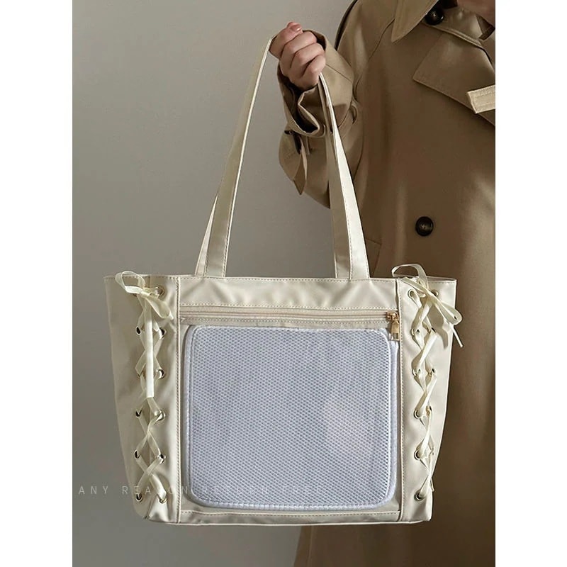 大容量バッグ女性23新型リボンストラップ透明かわいい痛バッグ 通勤