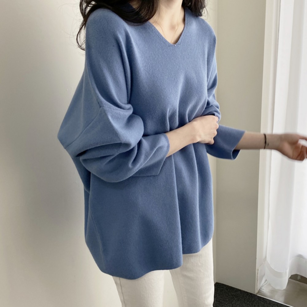 女性ルーズフィットVネックニットオーバーフィットビッグサイズニットかわいいニットティー秋春, ルーズフィットブイネックオーバーフィットビッグサイズきれいなデザイン秋/春用快適な着心地