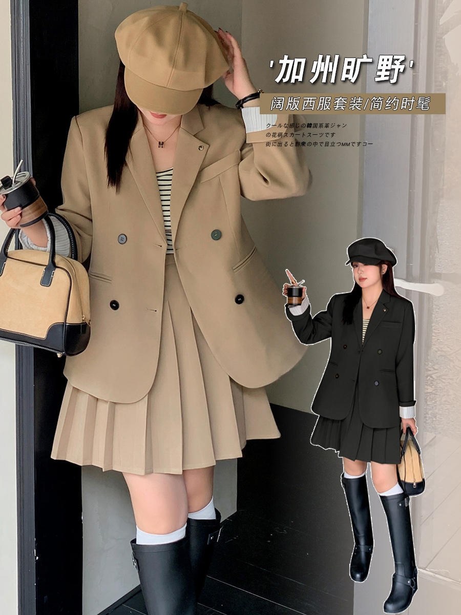 【ぽちゃまに】 2024秋新品 スートセット プリーツ 学院風 体型カバー 大きいサイズ レディース セットアップ メガ割