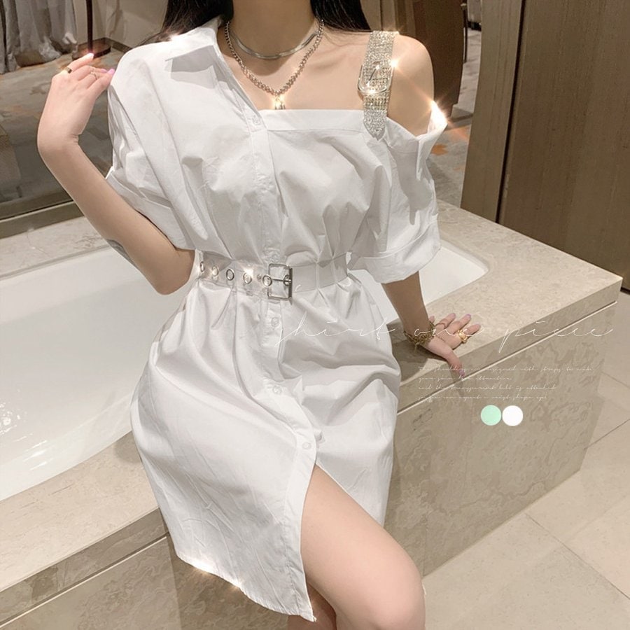 シャツワンピースレディースミニワンピ白30%までに制限