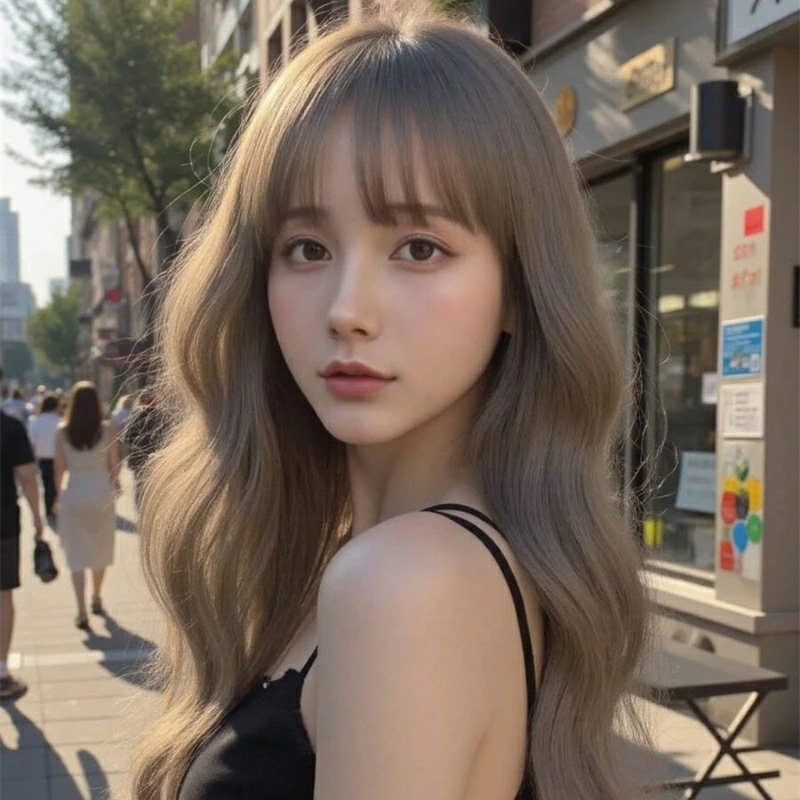 前髪ありルーズウェーブ 62cm/25in アッシュカーキ ハロウィンコスプレ・イベント用 × 写真映え抜群 × 推し活におすすめ × 通気性 学園祭・文化祭に × 軽量つけ心地