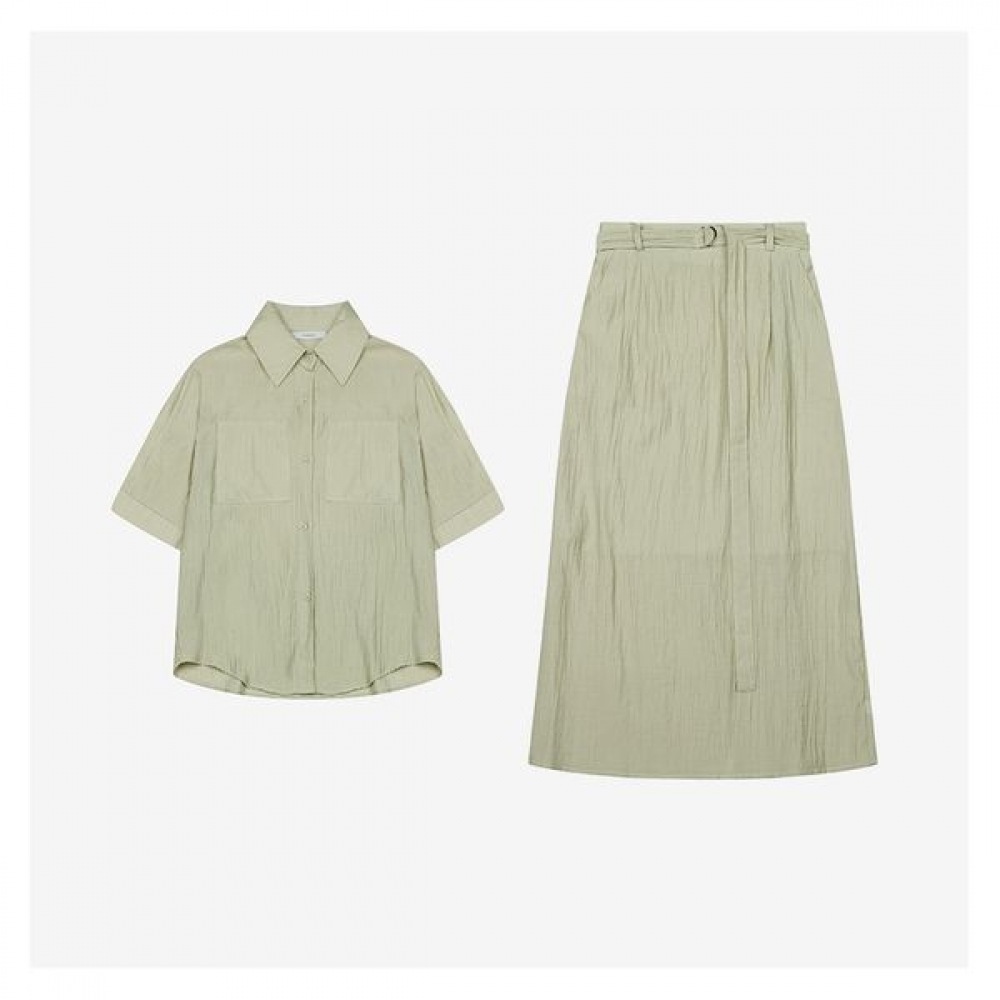 [イザベイ] ポケットブラウス+ベルト付きスカートセット (VKOAE1542)