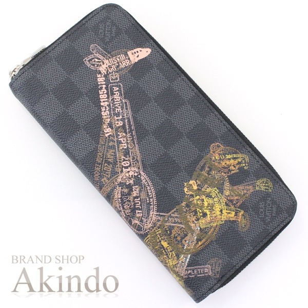 長財布 ダミエグラフィット スタンプ ジッピーウォレット ヴェルティカル メンズ 黒 ブラック ラウンドファスナー N64606 ビジネス クール ラウンドジップ ロングウォレット