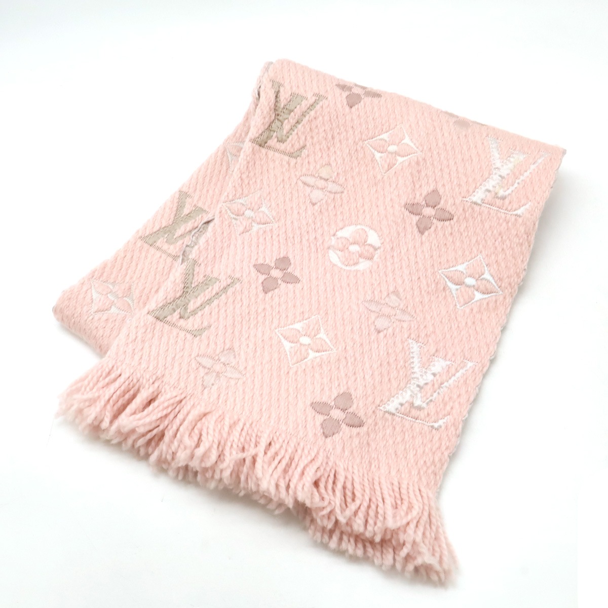 エシャルプ ロゴマニア レインボー マフラー ピンク ウール85% シルク15% M7305