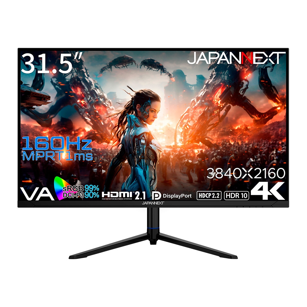 JAPANNEXTジャパンネクスト ゲーミング液晶ディスプレイ(31.5型/VA/4K UHD 3840×2160/160Hz/1ms/HDR10/HDMI2.1/DP1.4/VESA/PIP・PB 67,980円