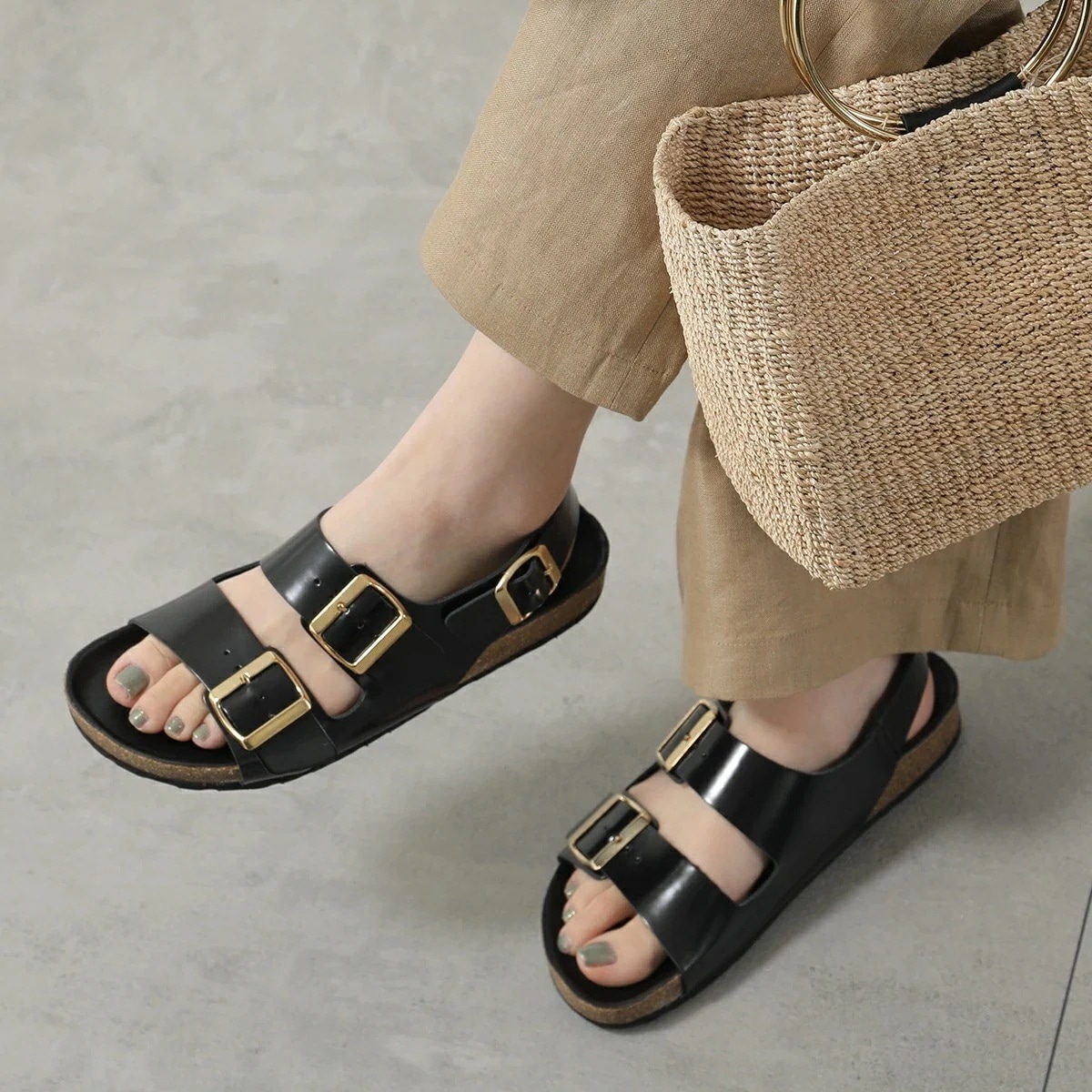 CORSO ROMA 9 コルソローマ ノーヴェ サンダル 908 レディース レザー ストラップ フラットサンダル シューズ 靴 ABRASIVATO-NERO 【mega】