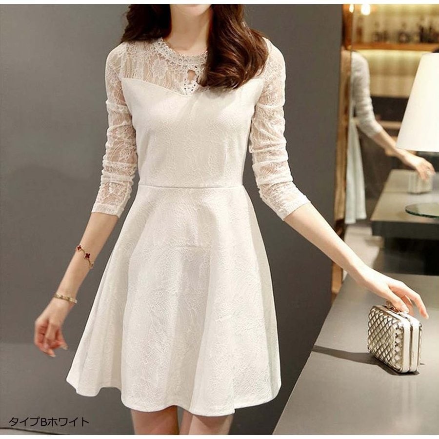 長袖ワンピースレディースきれいめレースワンピース結婚式ドレス30%までに制限 5,564円