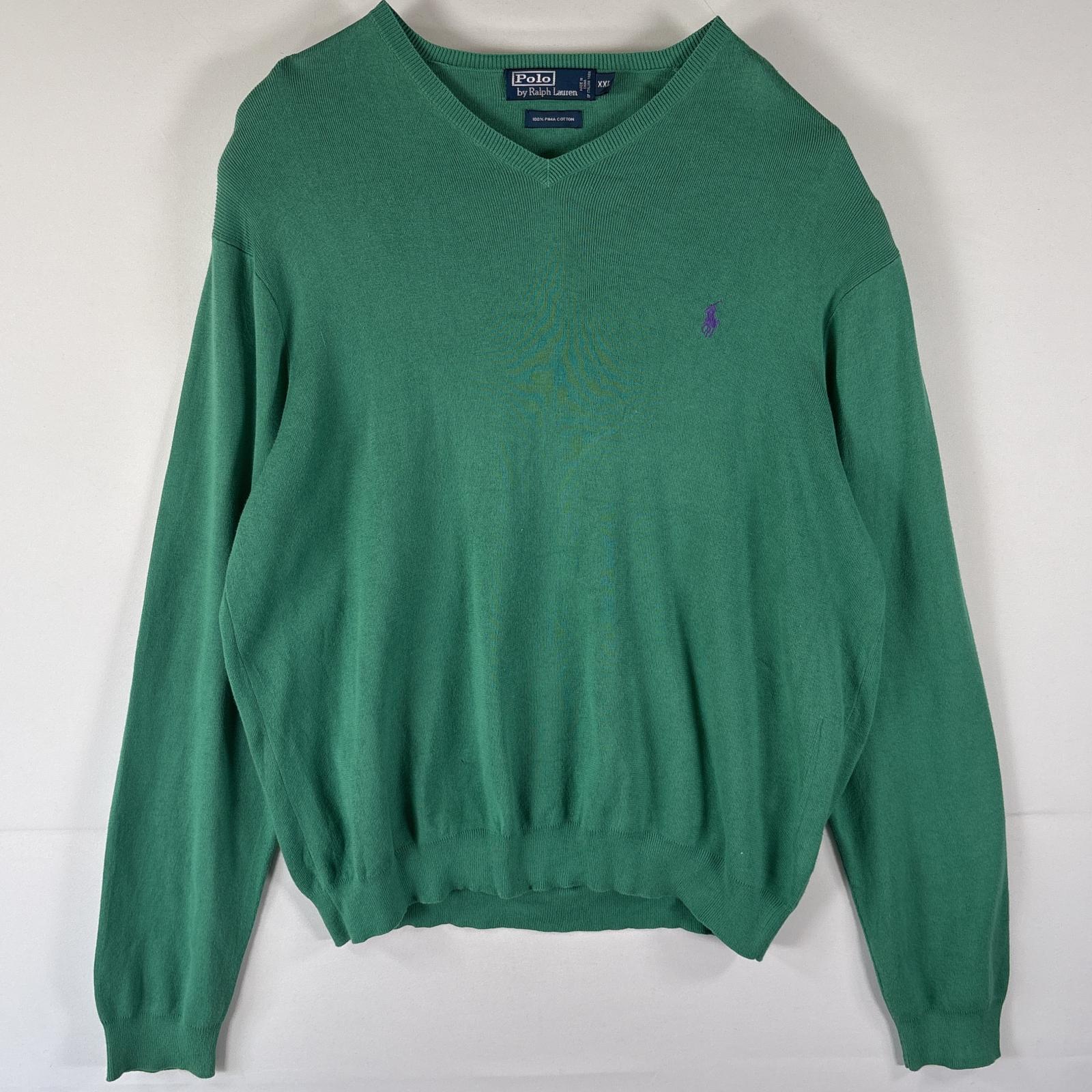 古着 ポロバイラルフローレン Polo by Ralph Lauren コットンニットセーター Vネック ワンポイントロゴ 大きいサイズ XXL グリーン メンズ