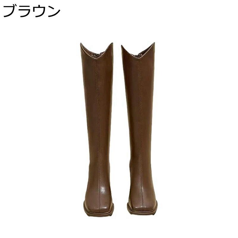 ロングブーツ 騎士ブーツ ハイヒール7cm 太ヒール Vカット バックジッパー スクエアトゥ フェイクレザー レディースシューズ 秋冬靴 セクシー 防水 長靴 雨靴 履きやすい 通勤通学 美脚