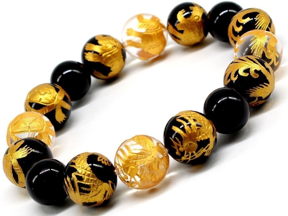 四神 ブレスレット パワーストーン ブレスレット メンズ 天然石 数珠 アクセサリー メンズブレスレット パワーストーンブレスレット 天然石ブレスレット 男性用 四神獣 オニキス 水晶 ブラック 黒