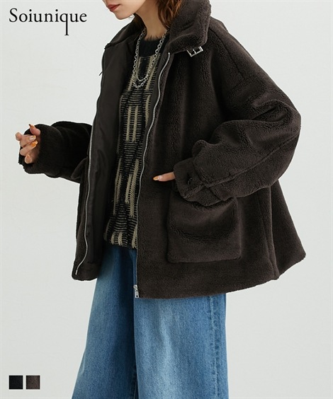 その他アウター ２ＷＡＹ襟着用テディベアボアＺＩＰアップブルゾン　［Soiunique］