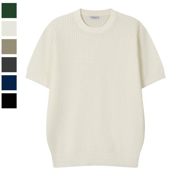 メンズレールリネンラウンド半袖ニットTシャツ AS-KNH-Q029-アイボリー