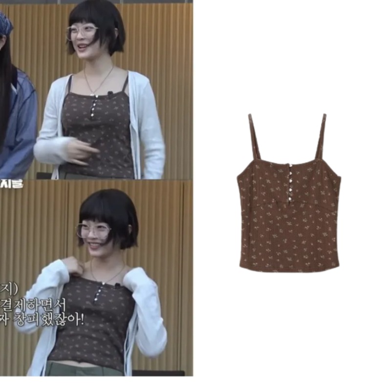 【Newjeansハニー着用】HEART BUTTON GOLGI SLEEVELESS EYELET BROWN　キャミソール