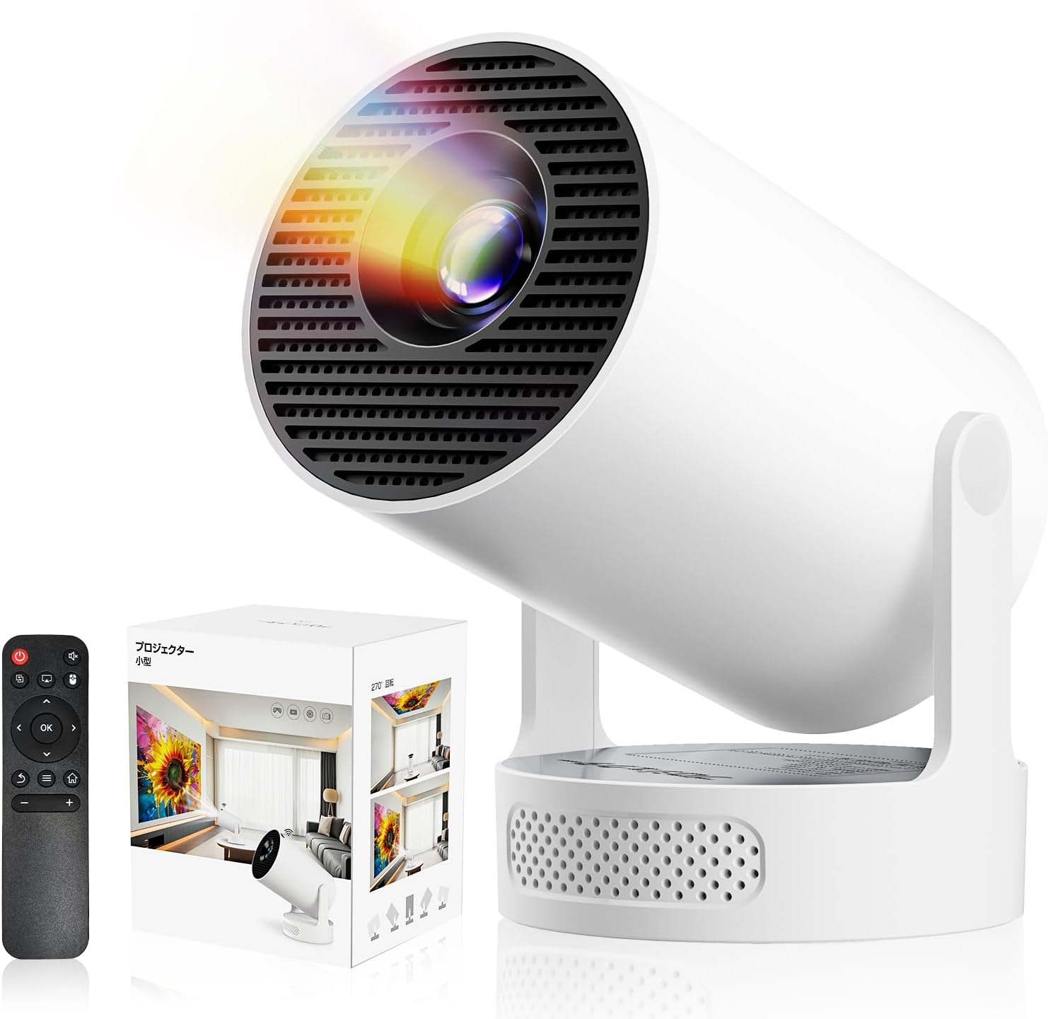 Philoent プロジェクター 家庭用 超小型 【2026アップグレード版Android TV14.0搭載＆388g史上最軽＆HiFi外部スピーカー】30000LM 1080P 4K対応 270回転
