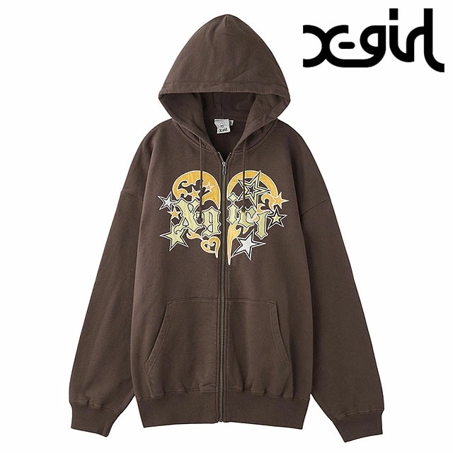 トライバルハート ジップアップスウェットフーディー [105253012004] レディース xgirl トップス フルジップ パーカー BROWN 正規取扱店