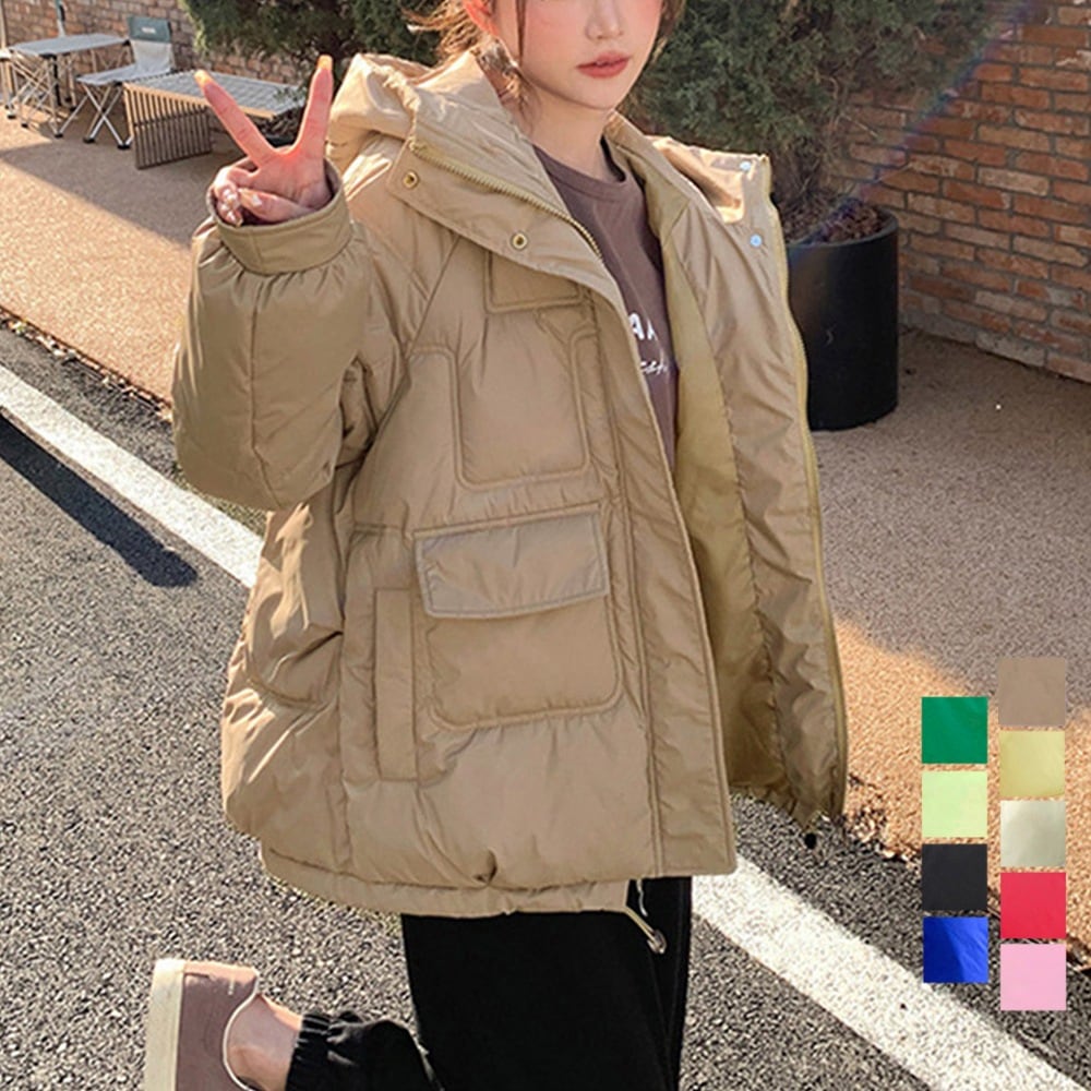 国内即納 中綿フェイクダウンジャケット フード付き