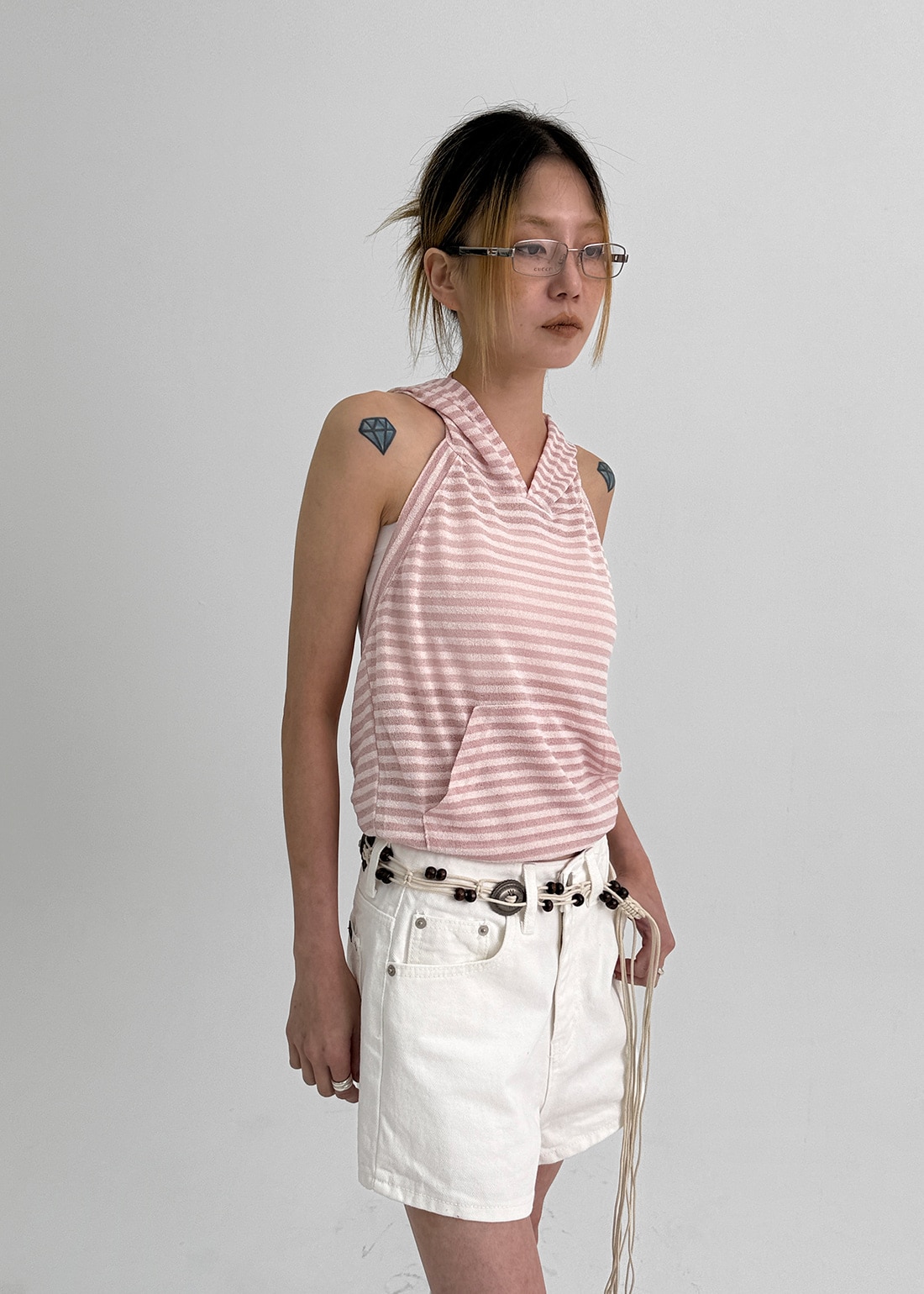 レルタムストライプバックレスホルターフードナシ