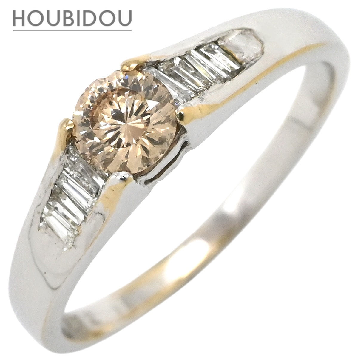 リング 指輪 SI1 ダイヤ 0.380ct ホワイトゴールド K18WG Au750 18K 18金 ファンシーブラウン テーパーカット 13.5号【中古】