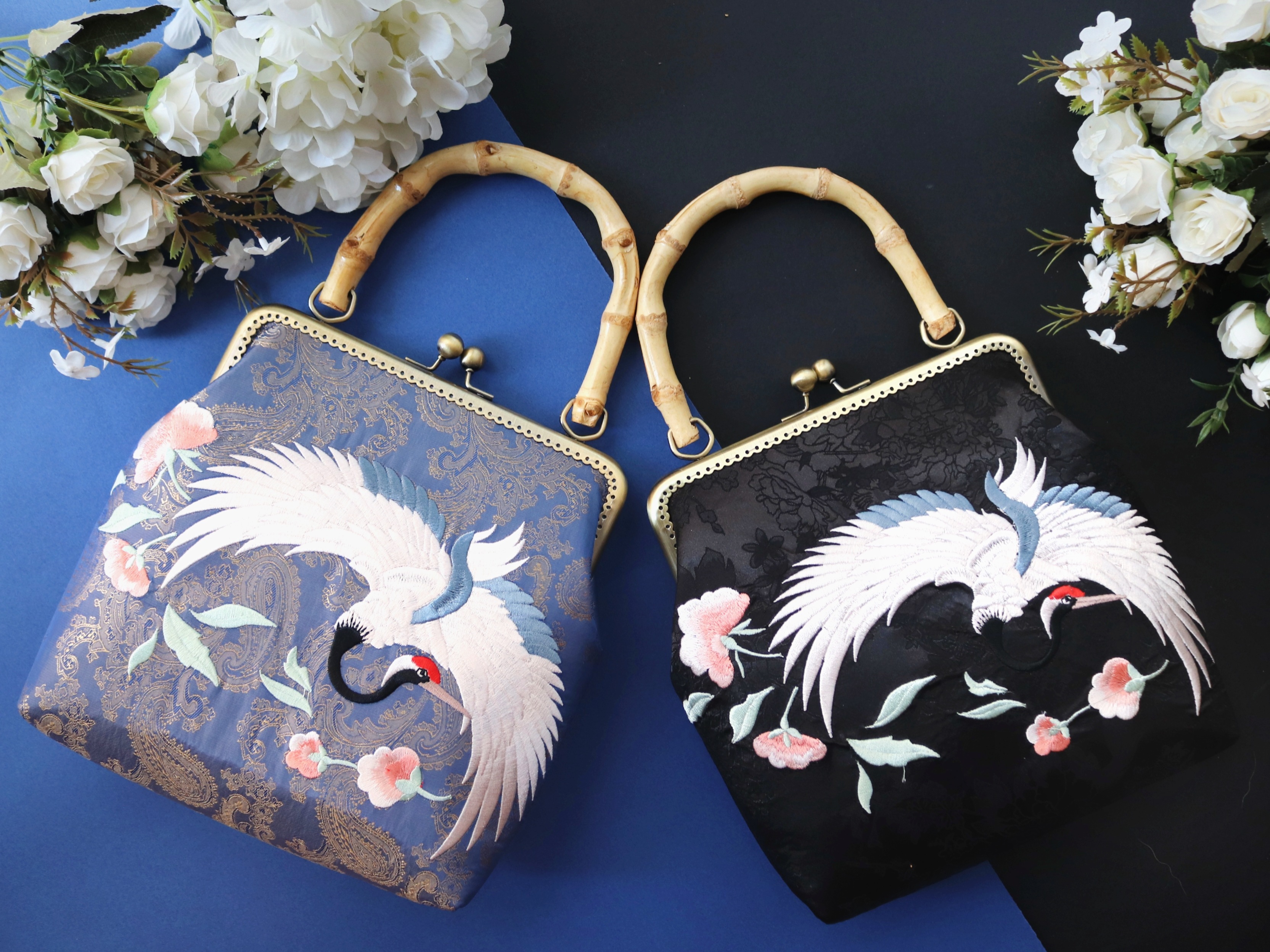 レトロスタイルパールフリンジクレーン刺繍刺繍チャイナ韓服クロスボディハンドバッグ口金バッグ 母の日