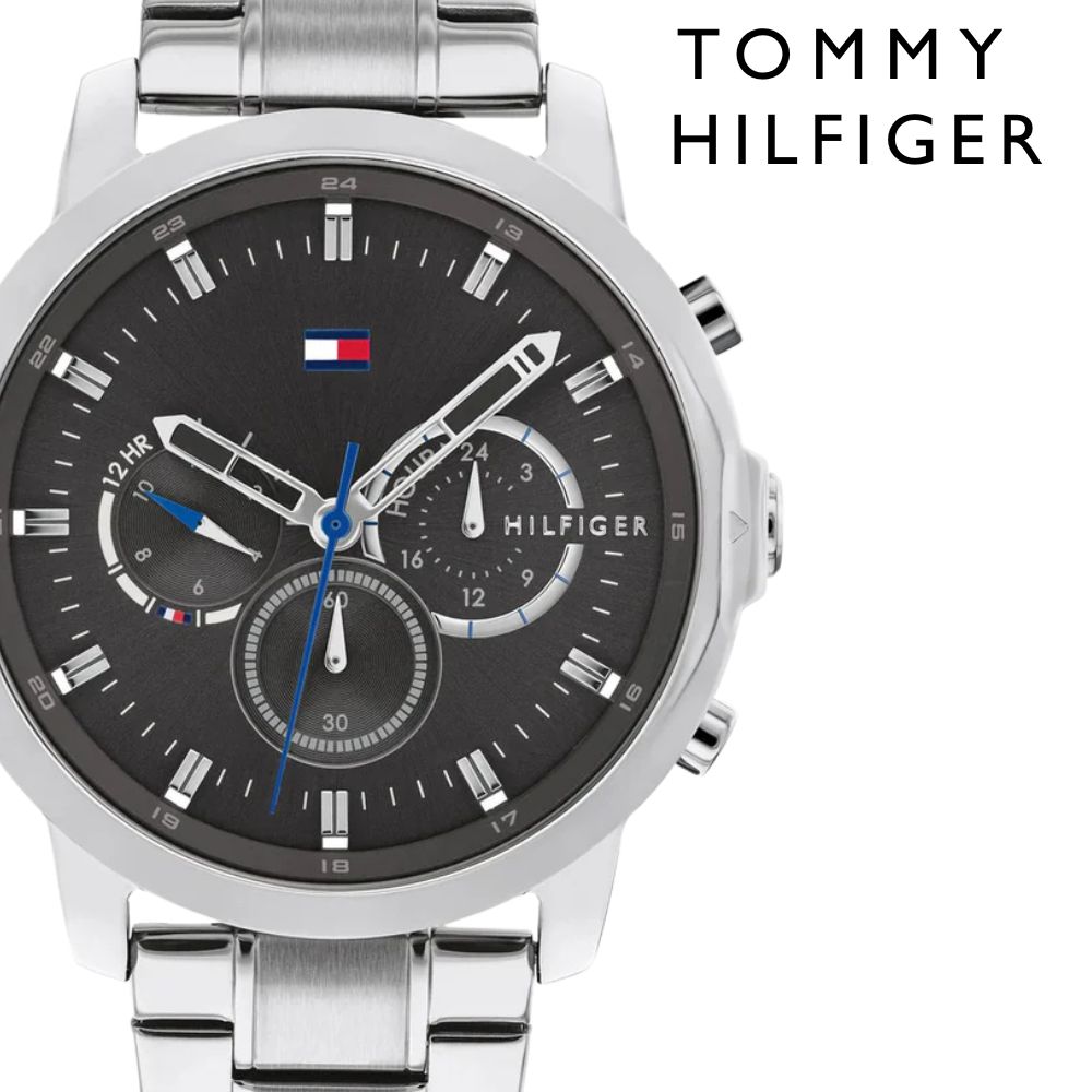 トミーヒルフィガー 腕時計 メンズ 46mm 大きめ ステンレス ダークグレー マルチファンクション TOMMY HILFIGER JAMESON メンズウォッチ かっこいい ブランド 男性 プレゼン