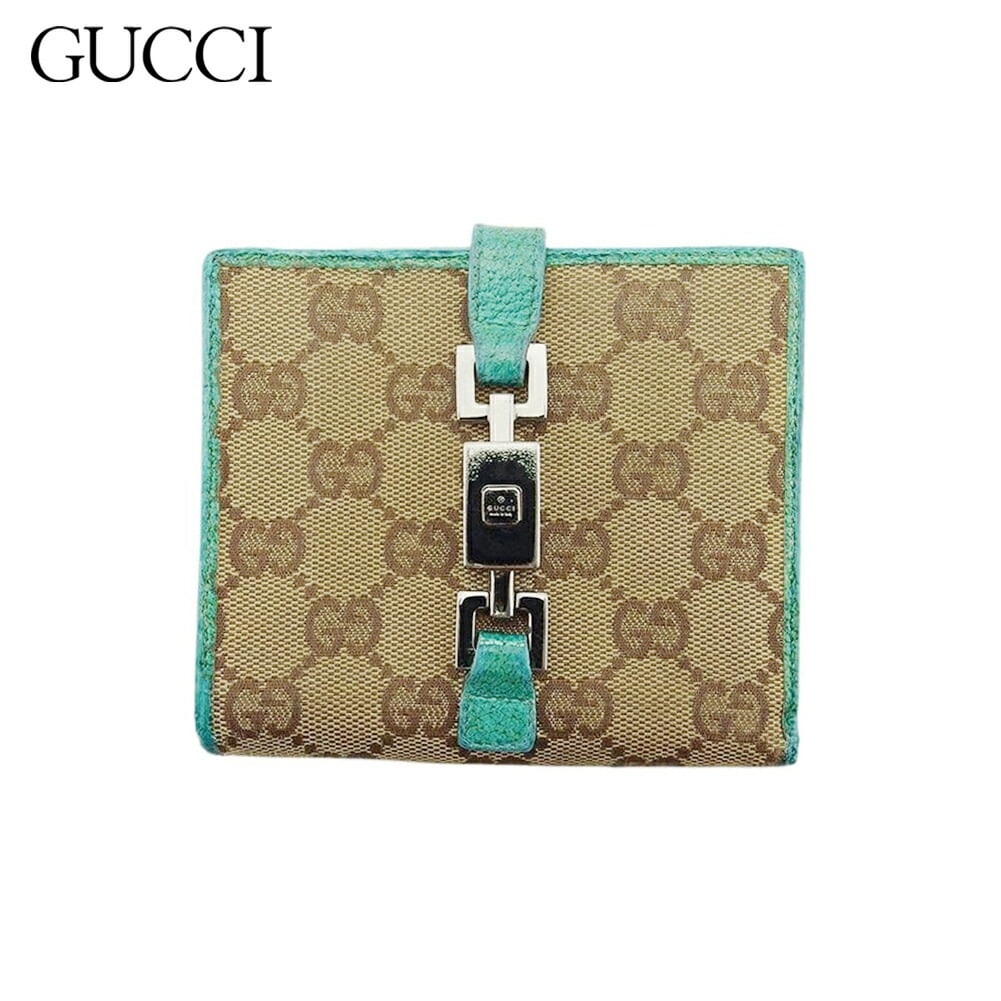 Wホック 財布 二つ折り GGキャンバス レディース ジャッキー ベージュ ブラウン グリーン 中古