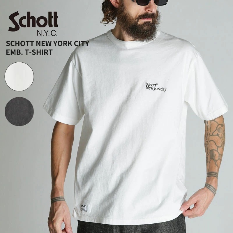 ショット メンズ 半袖Tシャツ Schott ショット ニューヨークシティ 刺繍 Tシャツ SCHOTT NEW YORK CITY EMB. T-SHIRT ロゴTシャツ 7826134004