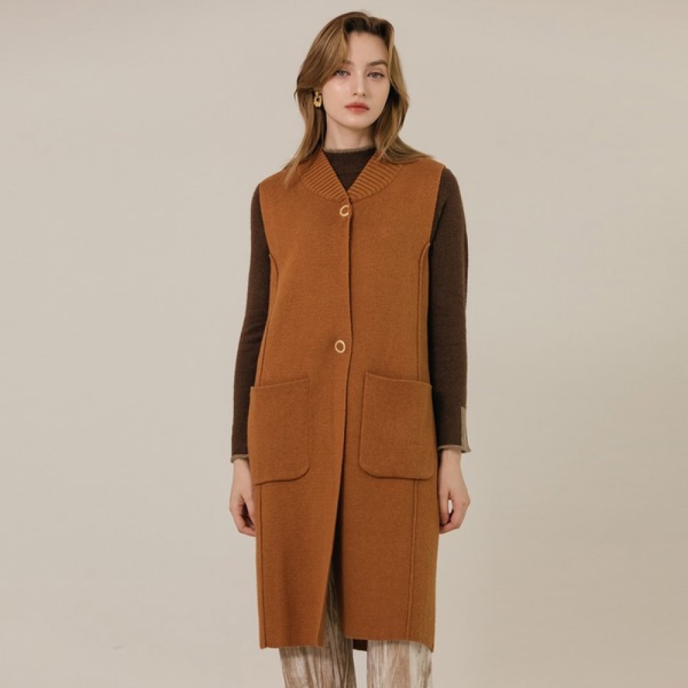 (マックスカルティッジオ) リブ付きVネックロングニットベスト