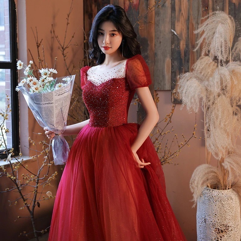 トーストウェア花嫁 2024 結婚式婚約ドレス気品ある威厳のあるイブニングドレス宴会秋着用可能