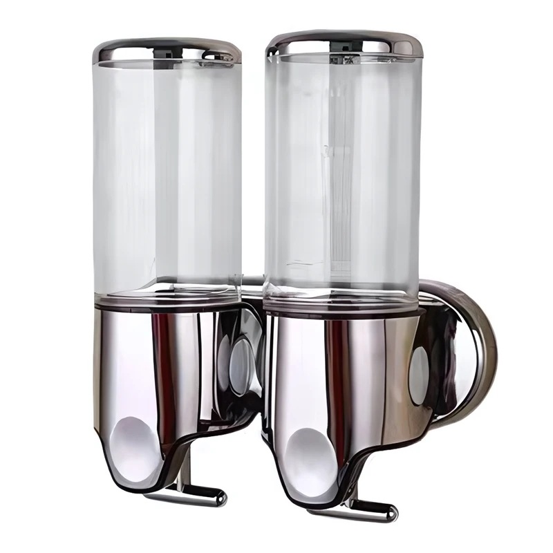 石鹸シャンプー用液体ディスペンサー シングル ダブル トリプルウォールマウント 手動シャワーシャンプー 液体容器 500ml Trans Double