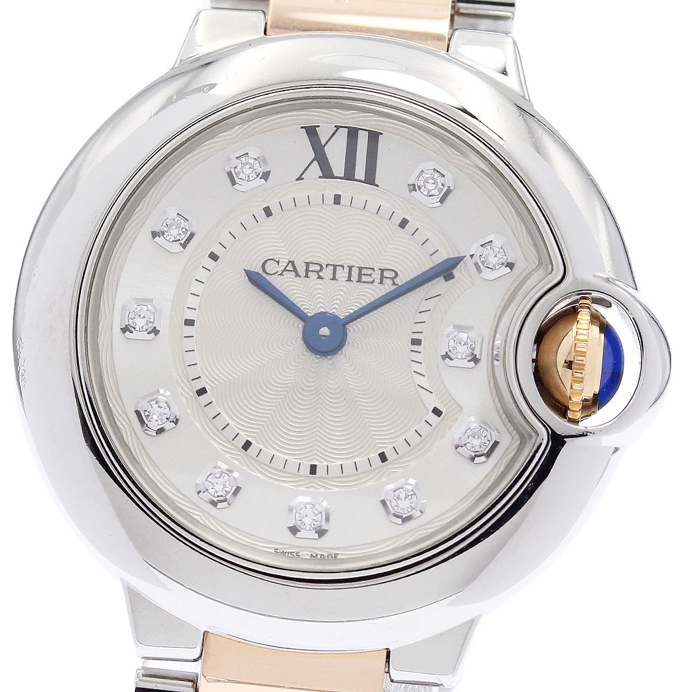 カルティエ CARTIER WE902030 バロンブルーSM K18PGコンビ 11Pダイヤ クォーツ レディース メーカーOH済み_921988【中古】