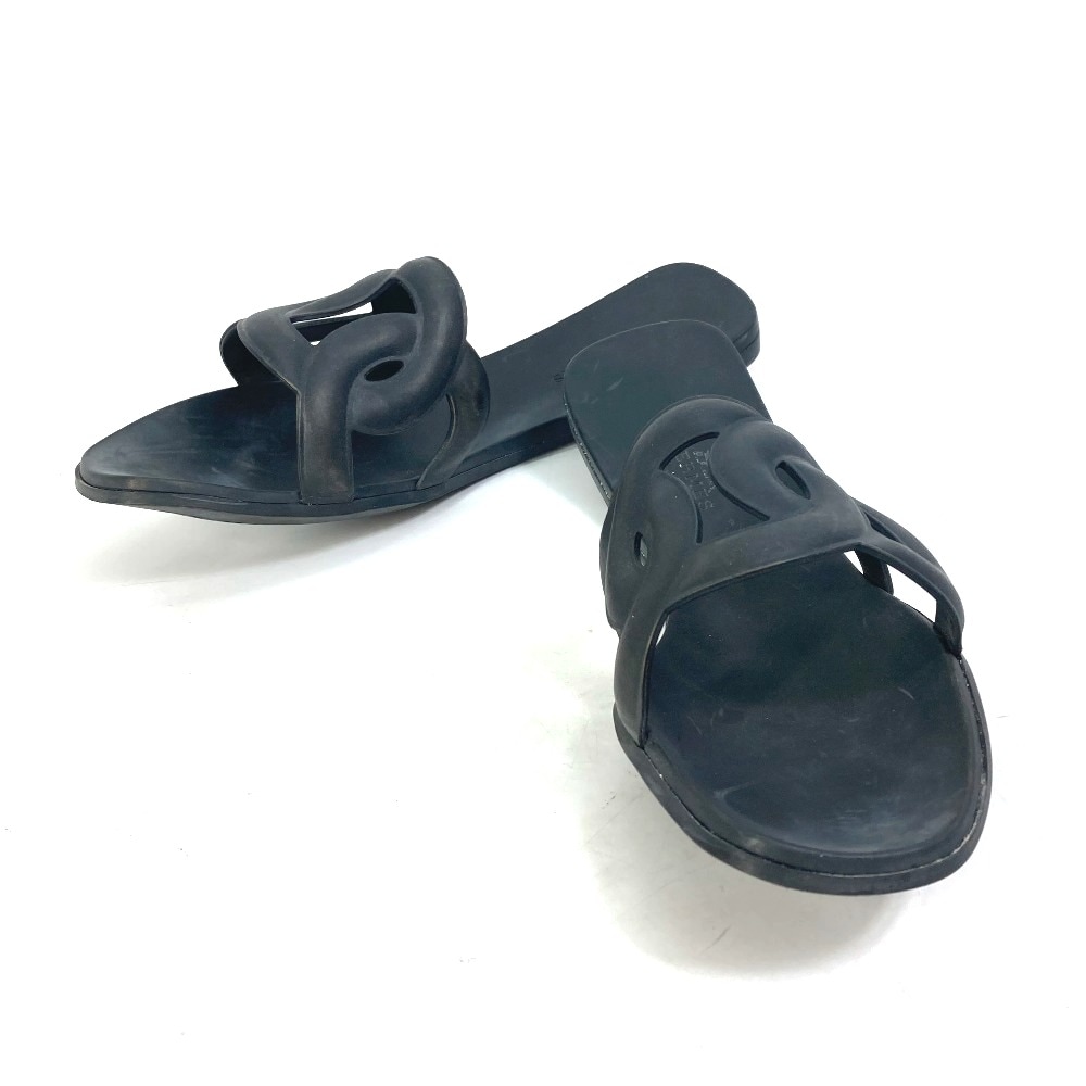 サンダル アロハ シェーヌダンクル 靴 ペタンコ フラット ビーチサンダル ラバー ブラック