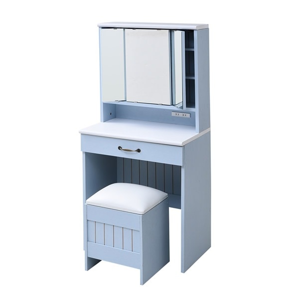 JKプラン 3面鏡 ドレッサー コンセント付き FFC-0004-BL ブルー