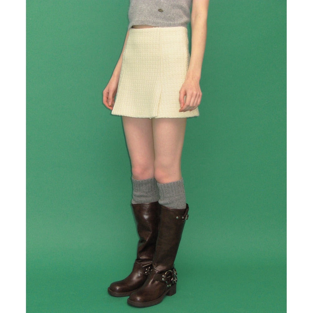 サムウェアバターベラツイードミニスカート-アイボリー