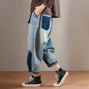 Ｇパン レディース サルエルパンツ デニムパンツ ワイドパンツ バギーパンツ ウエストゴム ゆったり
